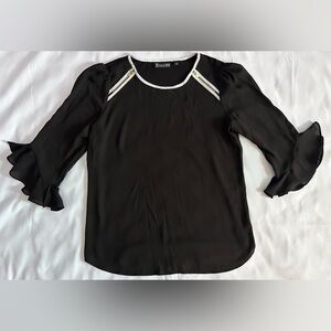 New York & Company 7th Avenue Design Studio Black Ruffle Sleeve Blouse Size S